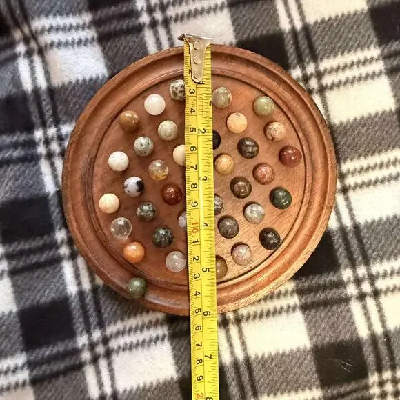 VTG Solitaire Board Game Set Semi-Precious Gemstone Stone Marbles Kenya Wood - Picture 7 of 8